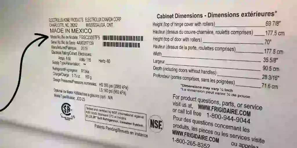 where to find the model number on a frigidaire refrigerator